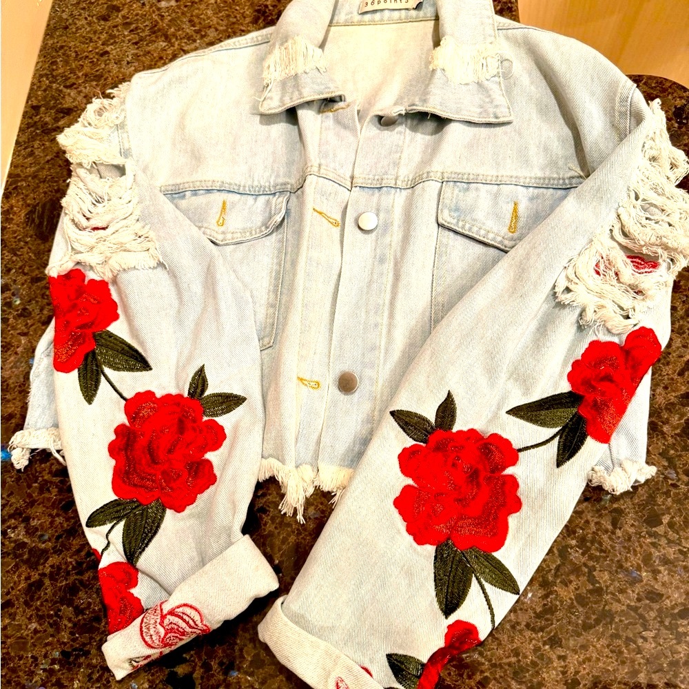36 Point 5 Distressed Light Blue Denim Jacket